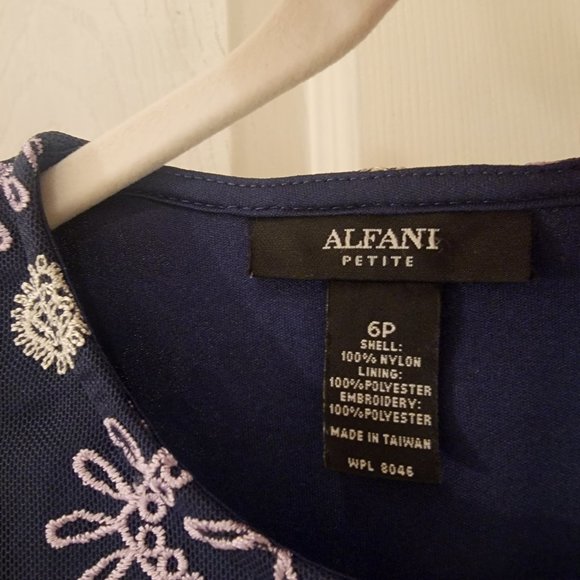 Alfani Berry Bliss Night Sky Sheath Dress Size 6P Blue Embroidered Asymmetrical - Picture 6 of 7